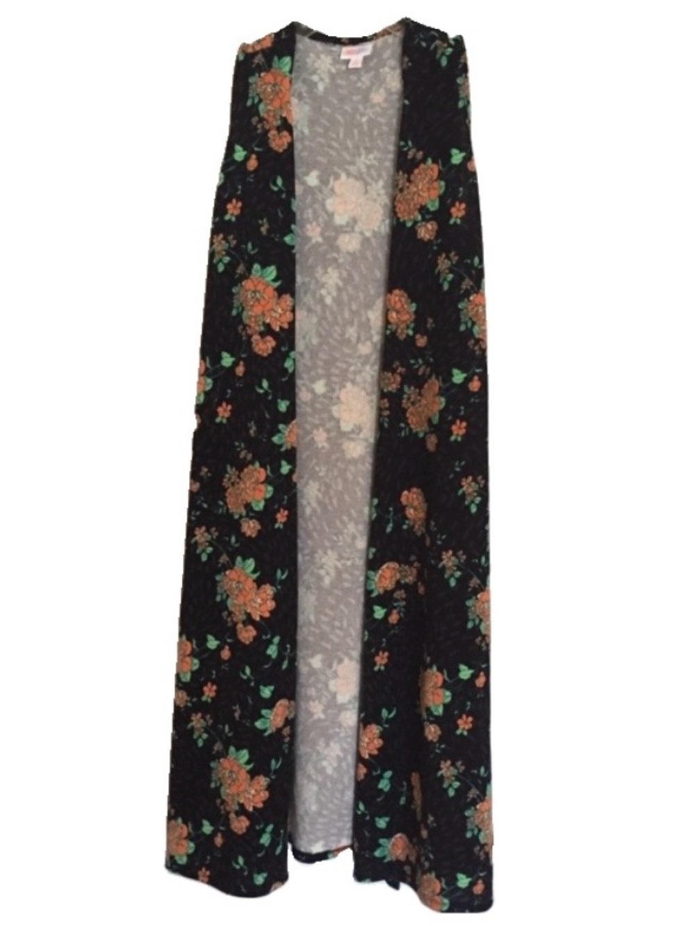 Lularoe Joy Duster Long Vest Black Floral S EUC